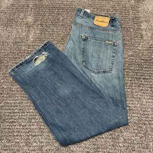 Levi Strauss Signature Mens Jeans 38x32 Loose‎ Straight Leg Distressed Denim